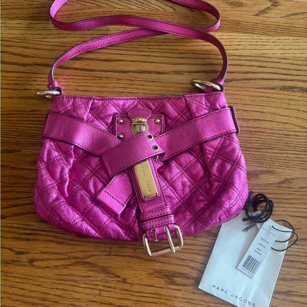 MARC JACOBS- Metallic Pink Quilted Shoulder Bag - Picture 6 of 7